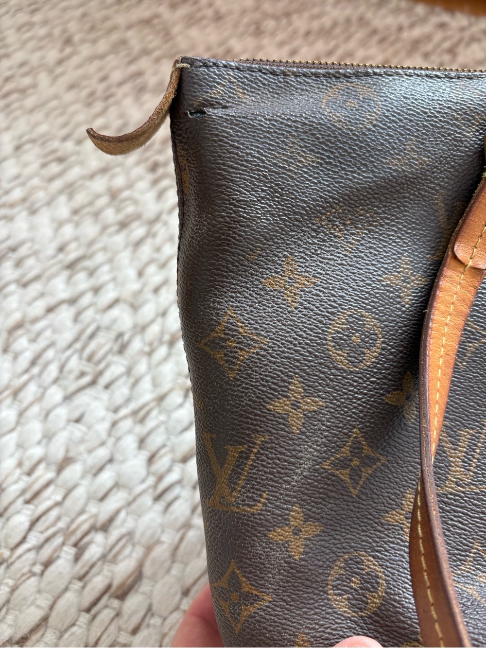 Louis Vuitton Brown Monogram Canvas Tote with Tan Leather Trim - Picture 9 of 14